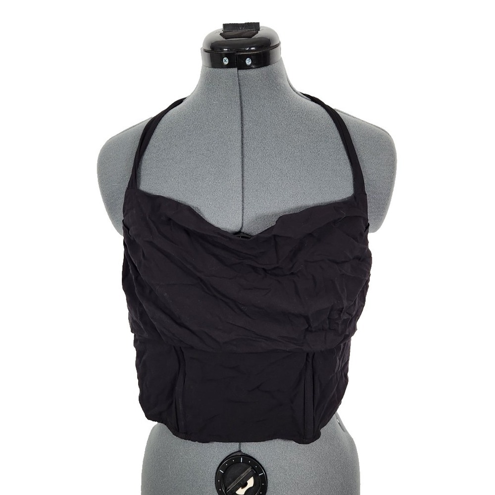 American Eagle Womens Black Halter Corset Top Smocked Back Cowl‎ Neck Large